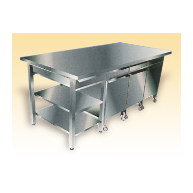 DECOPAN- Mesa Inox 2 Estantes 4 Cajones 3 Depositos 200X100 121MS01