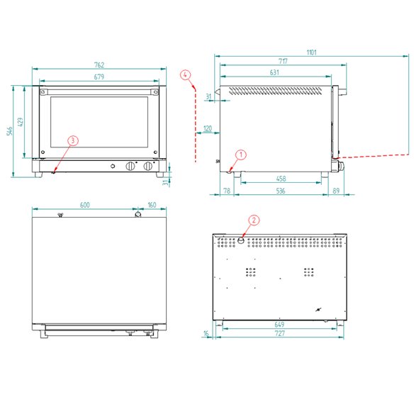 Forno de convecção elétrica RXP-604 - 4 bandejas 60x40 cm