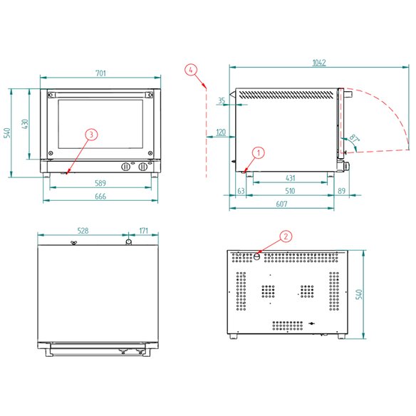 Forno de padaria elétrico RX-424 PLUS FM - 4 Bandejas 480 x 340 mm