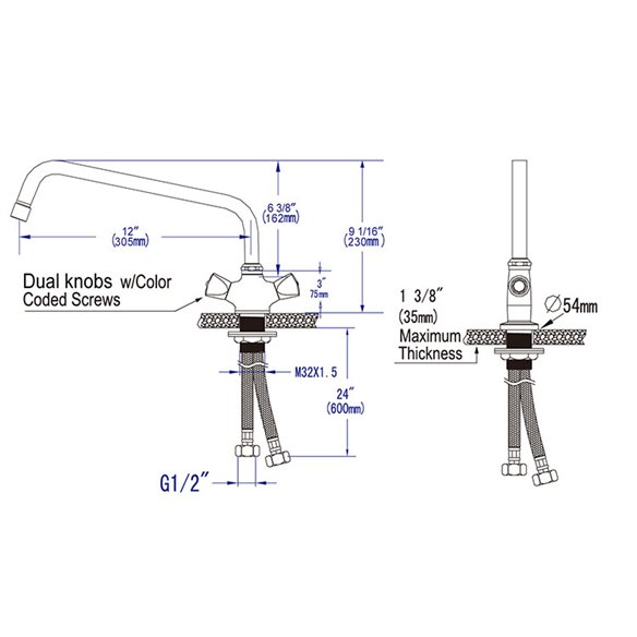 Robinet de douche industriel Edenox GD1C E 1 eau avec bec pivotant