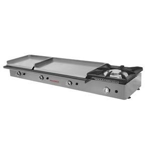 Plancha a gas 80+40 acero rectificado de 8 mm con fogón