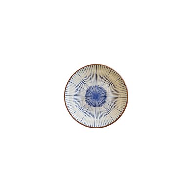 Plato llano pequeño de Melamina 17,5 cm Ø x 2 cm alt. ADRIER Chambao Crema y azul con borde marrón