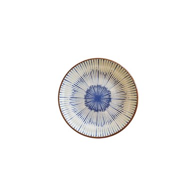 Plato llano mediano de Melamina 21,5 cm Ø x 2,5 cm alt. ADRIER Chambao Crema y azul con borde marrón