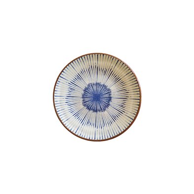 Plato llano grande de Melamina 25 cm Ø x 3 cm alt. ADRIER Chambao Crema y azul con borde marrón