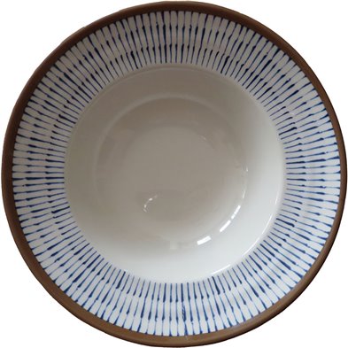 Plato de pasta de Melamina 25 cm Ø x 7 cm alt. ADRIER Chambao Crema y azul con borde marrón