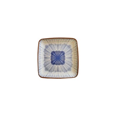 Plato cuadrado pequeño de Melamina 19 x 19 x 2 cm ADRIER Chambao Crema y azul con borde marrón