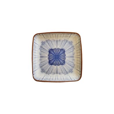 Plato cuadrado mediano de Melamina 22,5 x 22,5 x 2 cm ADRIER Chambao Crema y azul con borde marrón