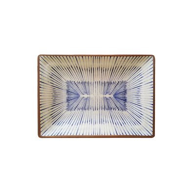 Fuente rectangular mediana de Melamina 24 x 17 x 2,5 cm ADRIER Chambao Crema y azul con borde marrón