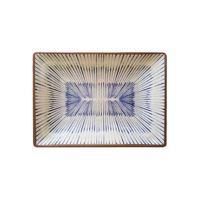 Fuente rectangular grande de Melamina 30,5 x 21,5 x 3,5 cm ADRIER Chambao Crema y azul con borde marrón