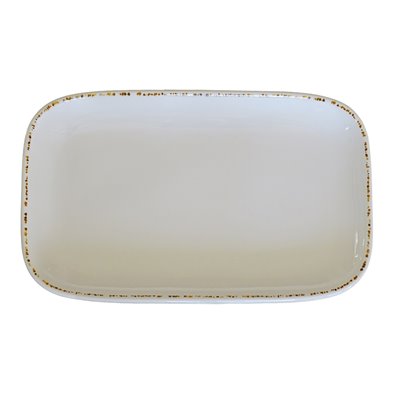 Plato rectangular de Melamina 30,3 x 18,9 cm x 3 cm alto ADRIER Dune Blanco/borde marron