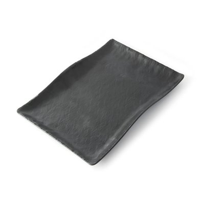 Plato rectangular grande con borde ondeado de Melamina 32 x 21 x 3,5 cm ADRIER Terral Negro mate