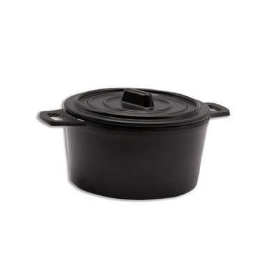 Cocotte redonda pequeña de Melamina 10 cm de Ø x 6 cm de alto (14,5 cm con asas) ADRIER Terral Negro mate