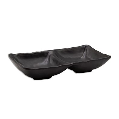 Cuenco rectangular con 2 compartimentos de Melamina 17 x 8,5 x 3,5 cm ADRIER Terral Negro mate