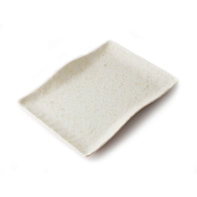 Plato rectangular mediano con borde ondeado de Melamina 27 x 19 x 3,5 cm ADRIER Terral Blanco mármol