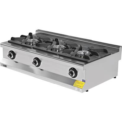 Cocina a gas sobremesa 3 fuegos Gran Potencia 3x8,65 kW 1200x664x285h mm EMP6KG030-O Línea 600 Estambul