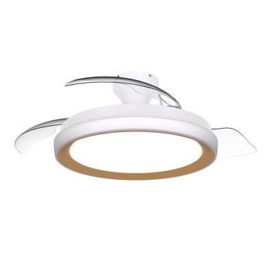 Ventilador de teto com pás retráteis, led 3 cct, motor dc 28 w + led 35 w, modelo bliss, branco / dourado, ø106 cm