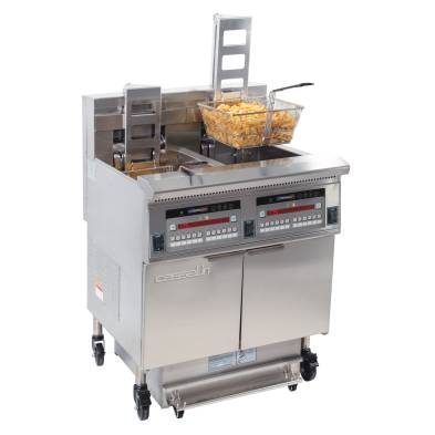 Fritadeira elétrica profissional com filtração automática e elevação de 2 depósitos de 22 + 22 litros e 34 kW CASSELIN CFPRAF222
