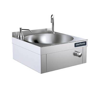 Distform- Lavamanos acero inoxidable mural 40 x 40con caño giratorio y dispensador de jabón