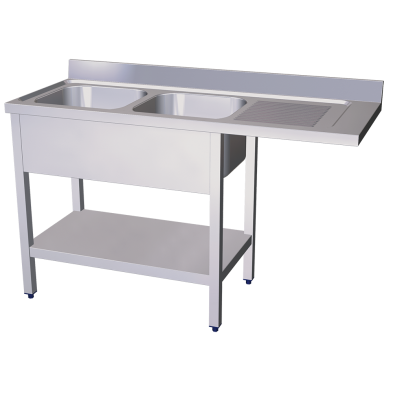 Distform- Fregadero lavavasos/lavaplatos con 2 cubas y escurridor 1800x600 mm