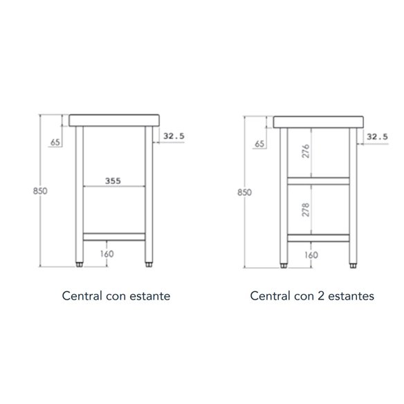 Mesa de Trabajo Acero Inoxidable Central Fondo 500-Z001FC050