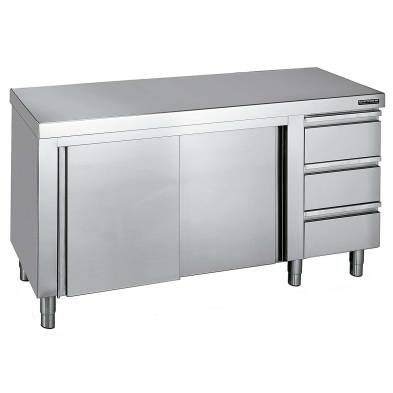Distform- Mesa de trabajo Central acero inoxidable con Puertas Correderas y cajones Fondo 600