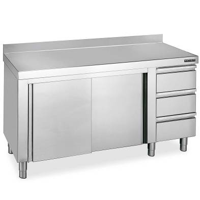 Distform- Mesa de trabajo Mural acero inoxidable con Puertas Correderas y cajones Fondo 700