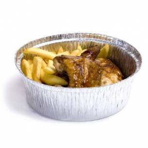 Bandeja redonda aluminio con tapa para pollos 100 unid.