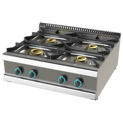 Junex- Cocina a gas Industrialsobremesa de 4 fuegos 8+4,5+6+6 Kw SerIe 700 JUNEX con medidas 800x730x240h mm FO7N400B