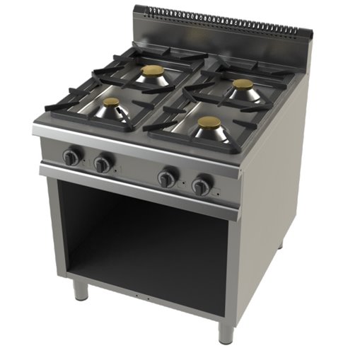 Cocina a gas con mueble de 4 fuegos 4,3+8,3+10+8,3 Kw Serie 900 JUNEX con medidas 800x900x900h mm FO9C400