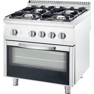 Cocina a gas Industrialcon horno a gas GN2/1 4 fuegos 800x700x850h mm 2x5+2x7 Kw STALGAST-Z0709710330