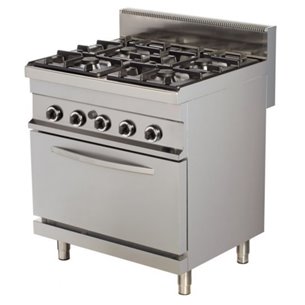Cocina a gas 4 fuegos 4x6kw con horno GN1/1 a gas de 6kw 800x700x900h mm GR722 Línea Estambul