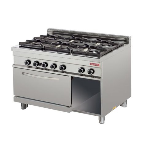 Cocina a gas 6 fuegos 6x8kw con horno 7,5kw 1275x900x900h mm GR932 Línea Estambul