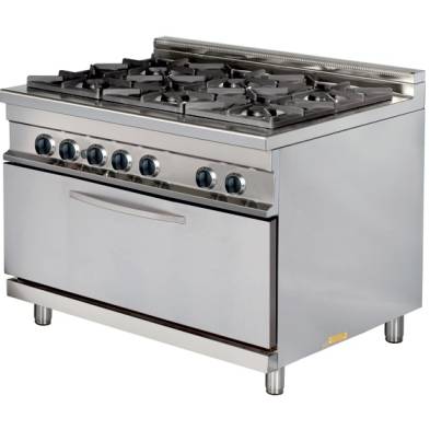 Arisco- Cocina a gas Industrial6 fuegos 6x8kw con horno MAXI 7,5kw 1275x900x900h mm GR932 MAXI ARISCO
