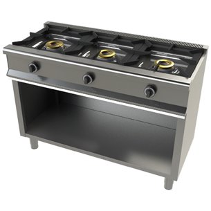 Cocina a gas con mueble de 3 fuegos 8+8+8 Kw SerIe 550 JUNEX con medidas 1200x550x850h mm 6300/1