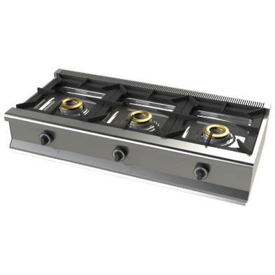 Junex- Cocina a gas Industrialsobremesa de 3 fuegos 8+8+8 Kw SerIe 550 JUNEX con medidas 1200x550x240h mm 6300B/1