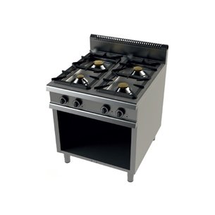 Junex- Cocina a gas Industrialcon mueble de 4 fuegos 4,5+8+2x6 Kw Serie 900 JUNEX con medidas 800x900x900h mm 9400/3