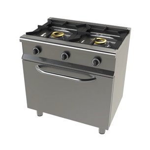 Cocina a gas Industrialcon horno GN1/1 4,5 Kw, 2 fuegos 8+8 Kw SerIe 550 JUNEX con medidas 800x550x850h mm 6201/1-Z0706201/1