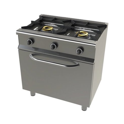 Cocina a gas con horno GN1/1 4,5 Kw, 2 fuegos 8+8 Kw SerIe 550 JUNEX con medidas 800x550x850h mm 6201/1