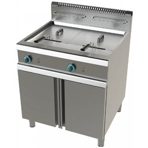 Junex- Freidora a gas industrial 2 cuba limpia de 21+21 litros con 19+19Kw Serie 900 JUNEX con medidas 800x900x900h mm FG9C221