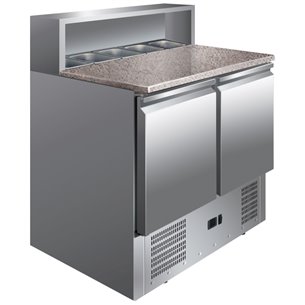 Clima Hosteleria- Mesa GN1/1 2 Puertas Preparación Ensaladas con Encimera de Granito de 900 x700 x1010h mm CLIMAHOSTELERIA PS900