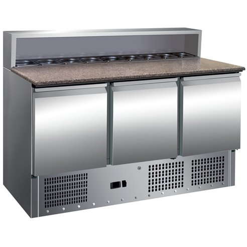 Clima Hosteleria- Mesa GN1/1 3 Puertas Preparación Ensaladas con Encimera de Granito de 1365 x700 x1010h mm CLIMAHOSTELERIA P...