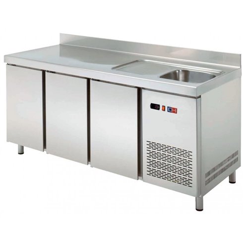 Clima Hosteleria- Mesa Snack Refrigerada con fregadero 3 puertas Fondo 600 de 2017 x600 x850h mm CORDOBA MRCH-200F