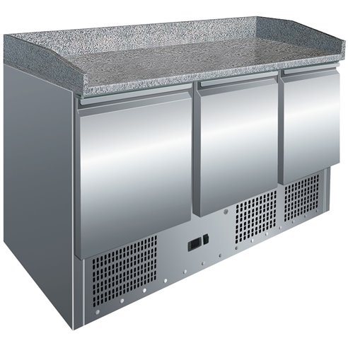 Clima Hosteleria- Mesa GN1/1 3 Puertas Preparación Pizzas con Encimera de Granito de 1365 x700 x1010h mm CLIMAHOSTELERIA S903PZ