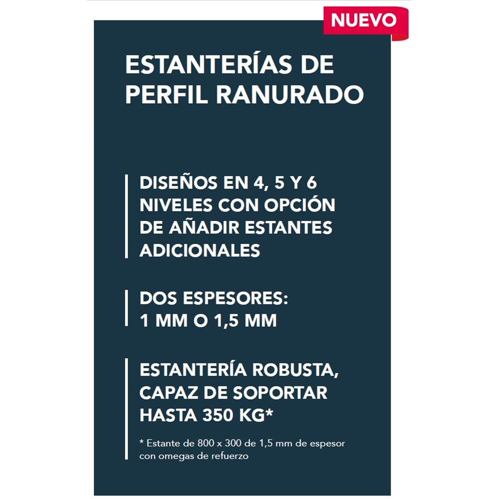 Estante adicional de 1,5mm de espesor Distform - Estanterías de perfil  ranurado