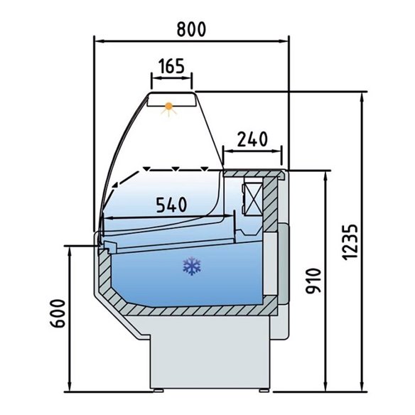 Vitrina Refrigerada Expositora Cristal Curvo con Reserva Fondo 800 BADAJOZ VEC-8-Z070VEC-8