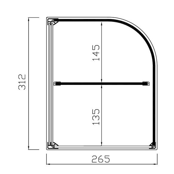 Vitrina Neutra sobre mostrador cristal curvo 2 pisos con puertas VCLP