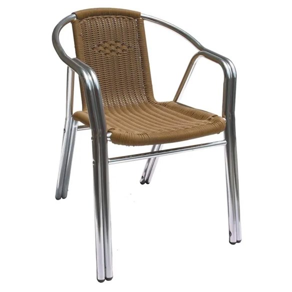 Hobeto- Silla de aluminio con rattan color crema para terrazas de hostelería