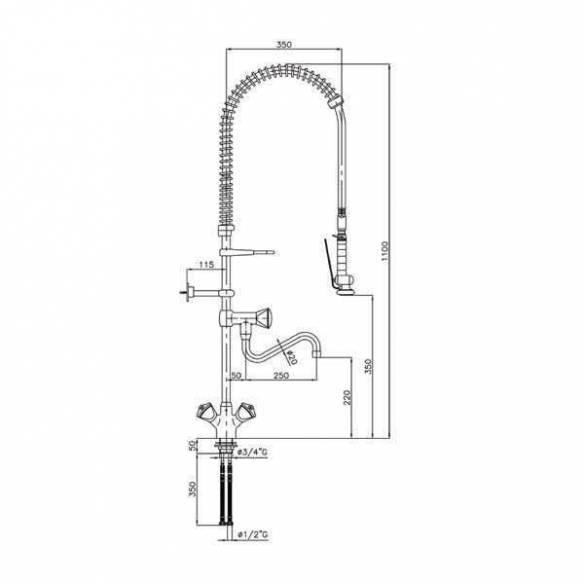 Grifo de ducha industrial Edenox GD2C E de 2 aguas con caño giratorio-Z00919010881