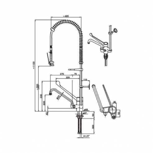 Grifo de ducha monomando industrial Edenox GDM2CB E de 2 aguas con grifo monomando palanca larga-Z0091316207