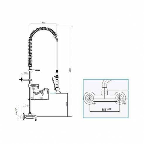 Edenox- Grifo de ducha doble mando industrial Edenox GDP2C E de 2 aguas con caño giratorio